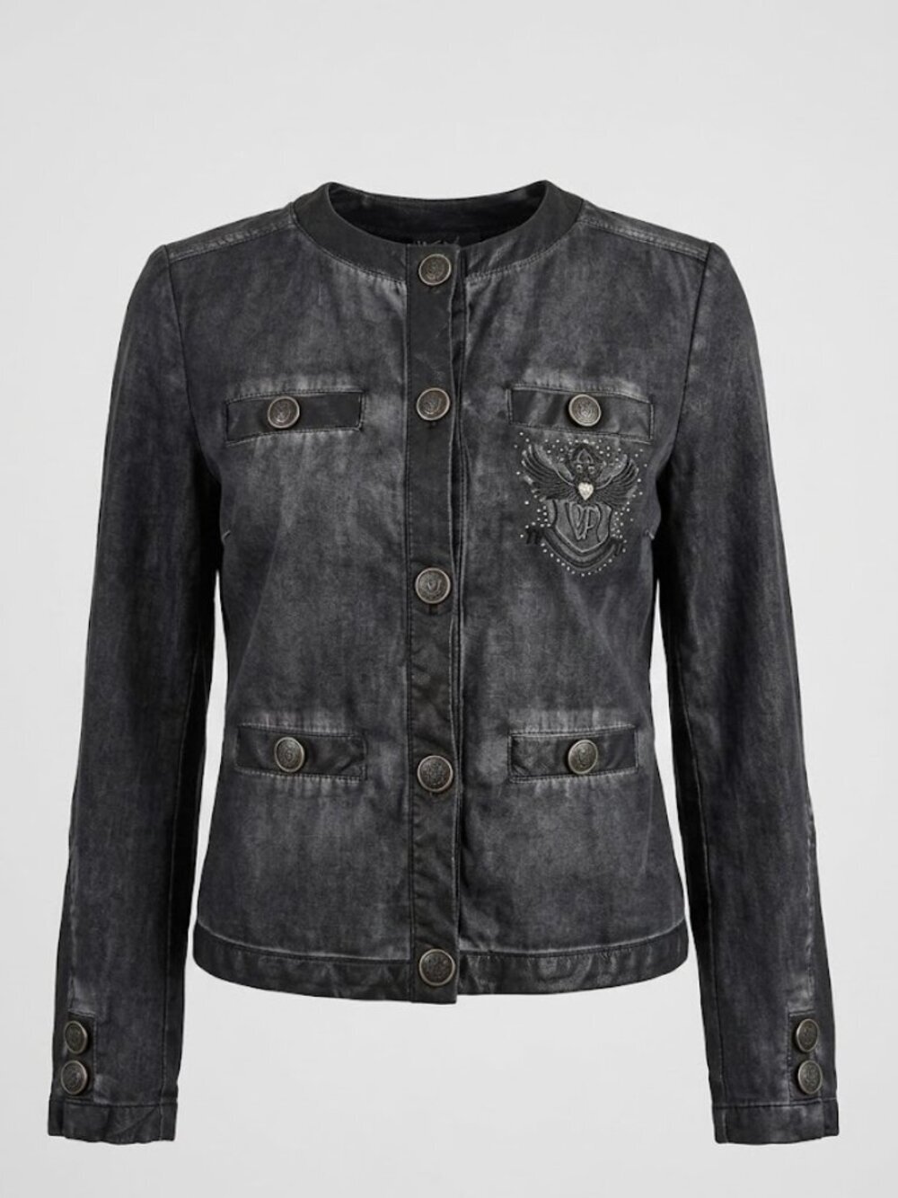 VOTRE NOM French Designer Acid Wash Wing Crest Jacket Cotton Spandex - Sz 8/40​